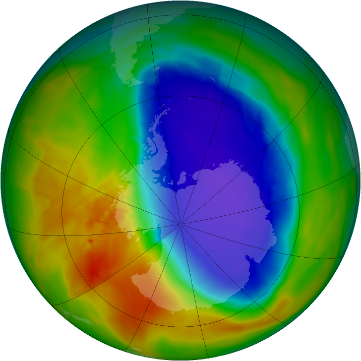 Antarctic ozone map for 13 October 2014